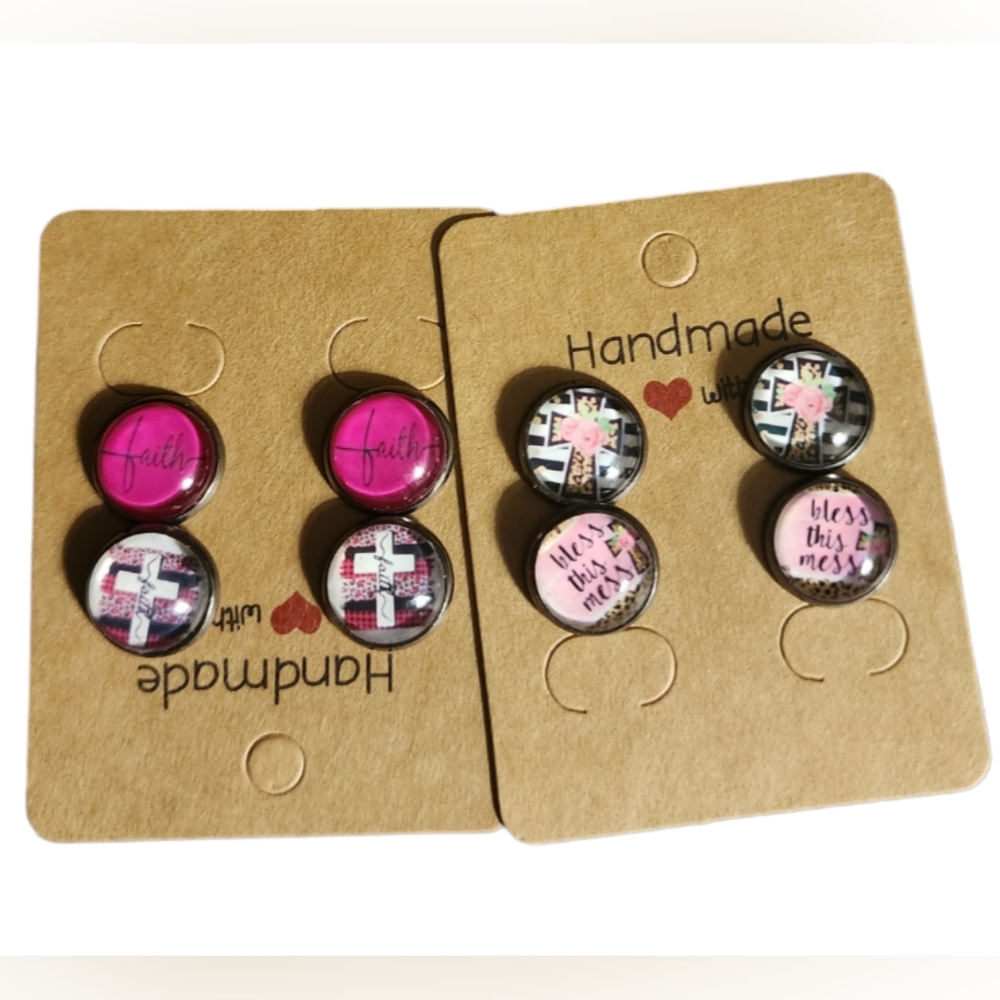 Faith/Cross Mix Bulk/Pack Stud Earrings (4 Pairs)